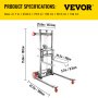 VEVOR Manual Winch Stacker, 41.7" Length, 25.8" Width, 72.4" Height, 2.4" - 63" Height Range, Adjustable Straddle Hand Winch Lift Truck, 551 lbs Capacity, Material Lifts for Warehouse and Factory