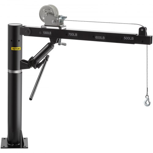 VEVOR Davit Crane, 1000lbs Pickup Truck Crane, 360°Swivel Design, Hydraulic Cable Winch Telescopic Hoist Crane for Truck, Crane Hitch for Lifting Goods in Construction, Factory, and Transport