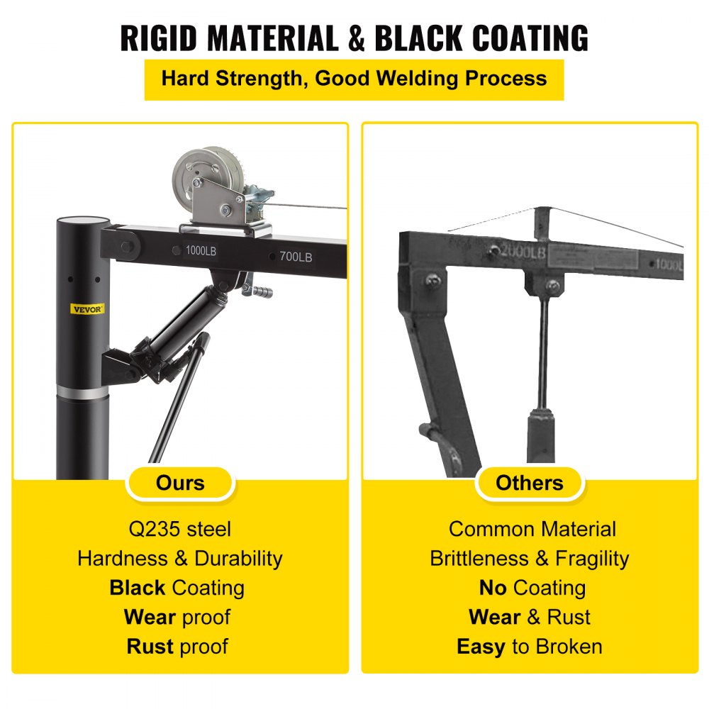VEVOR Davit Crane, 1000lbs Pickup Truck Crane, 360°Swivel Design, Hydraulic Cable Winch Telescopic Hoist Crane for Truck, Crane Hitch for Lifting Goods in Construction, Factory, and Transport