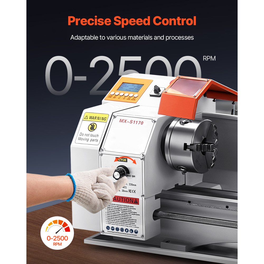 VEVOR Metal Lathe Machine, 220 x 1000 mm(8.7 x 39 in), Precision Bench Power Metal Lathe, Automatic Feed, 0-2500 RPM Variable Speed, 1250W Brushless Motor, for Processing Precision Parts Soft Metals Wood Plastics