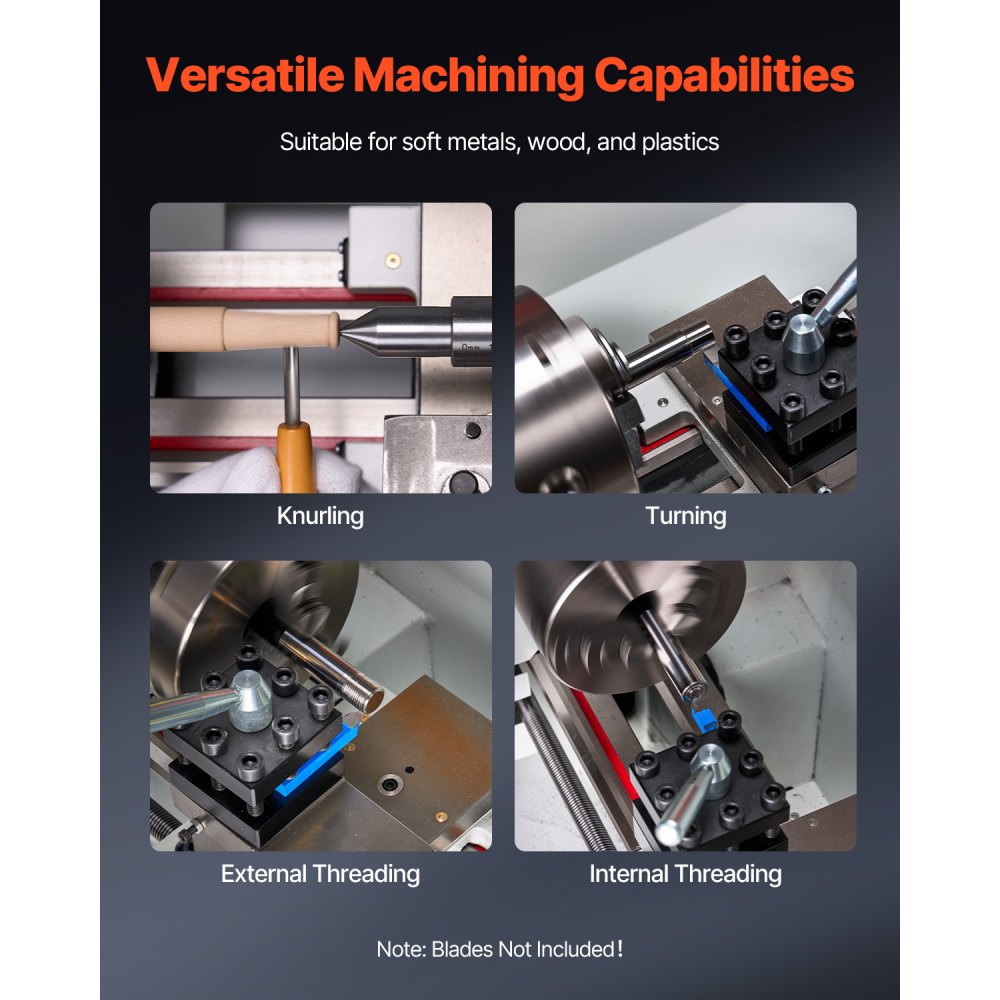 VEVOR Metal Lathe Machine, 220 x 1000 mm(8.7 x 39 in), Precision Bench Power Metal Lathe, Automatic Feed, 0-2500 RPM Variable Speed, 1250W Brushless Motor, for Processing Precision Parts Soft Metals Wood Plastics
