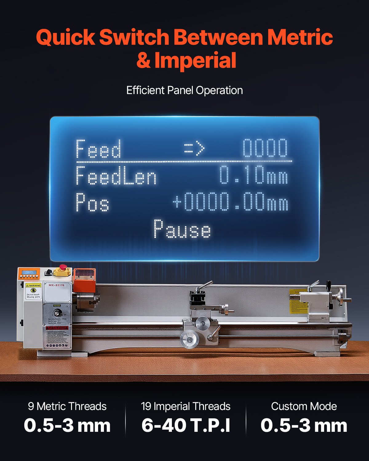 Soustruh na kov VEVOR, 220 x 1000 mm (8,7 x 39 palců), přesný stolní soustruh na kov, automatický posuv, proměnná rychlost 0–2500 ot./min, bezkartáčový motor 1250 W, pro zpracování přesných dílů z měkkých kovů a dřeva a plastů