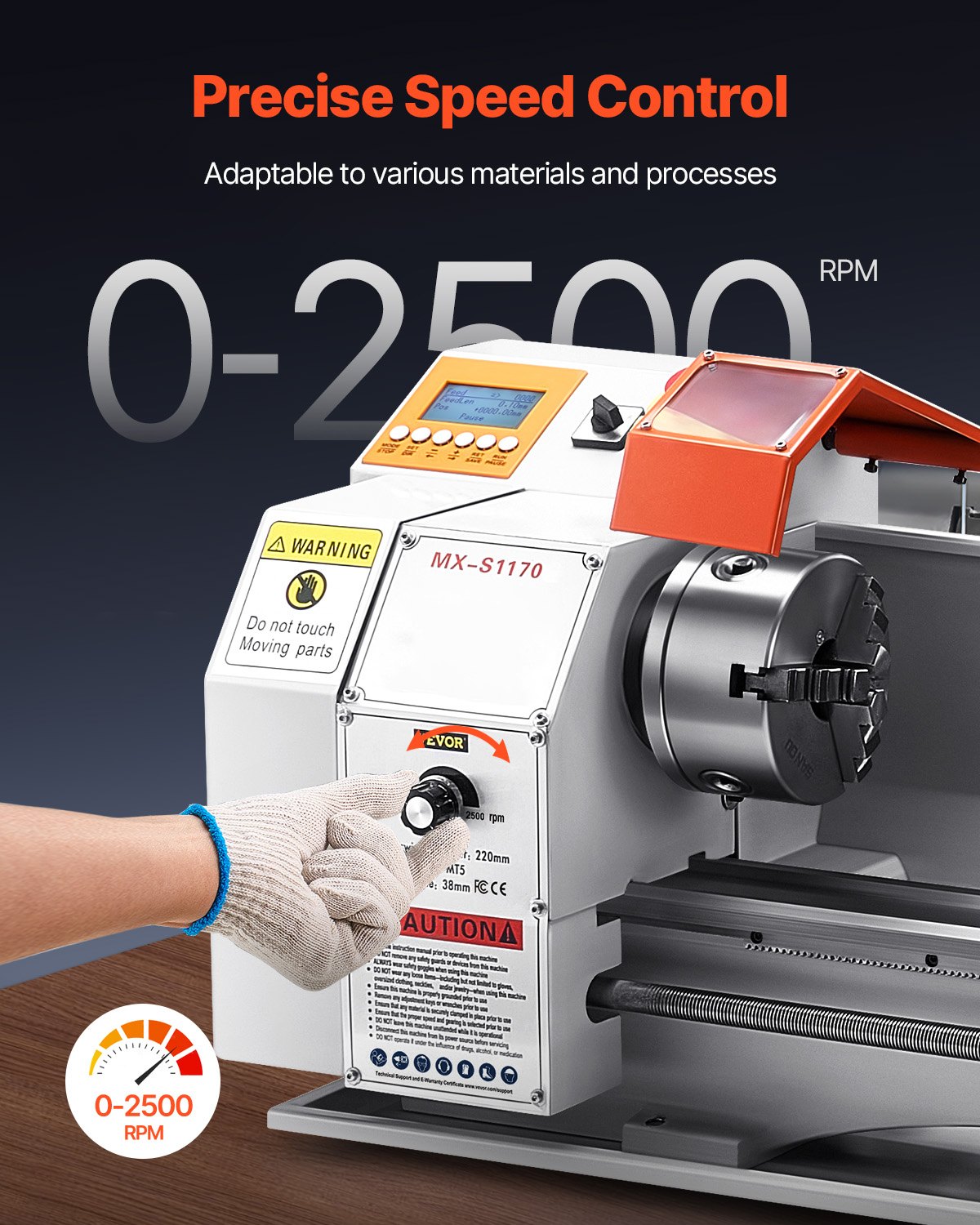 Soustruh na kov VEVOR, 220 x 1000 mm (8,7 x 39 palců), přesný stolní soustruh na kov, automatický posuv, proměnná rychlost 0–2500 ot./min, bezkartáčový motor 1250 W, pro zpracování přesných dílů z měkkých kovů a dřeva a plastů