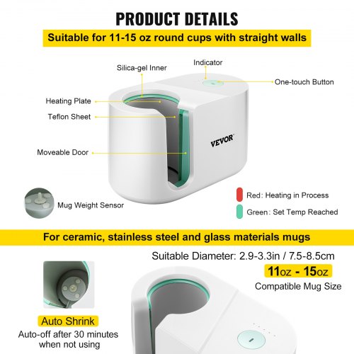 VEVOR Mug Press Machine, Automatic Mug Heat Press 11-15oz, Cup Transfer Sublimation Portable Coffee Presser with One-touch Button, Pro Easy Mug Press Machine DIY Printing as Family Friends Presents