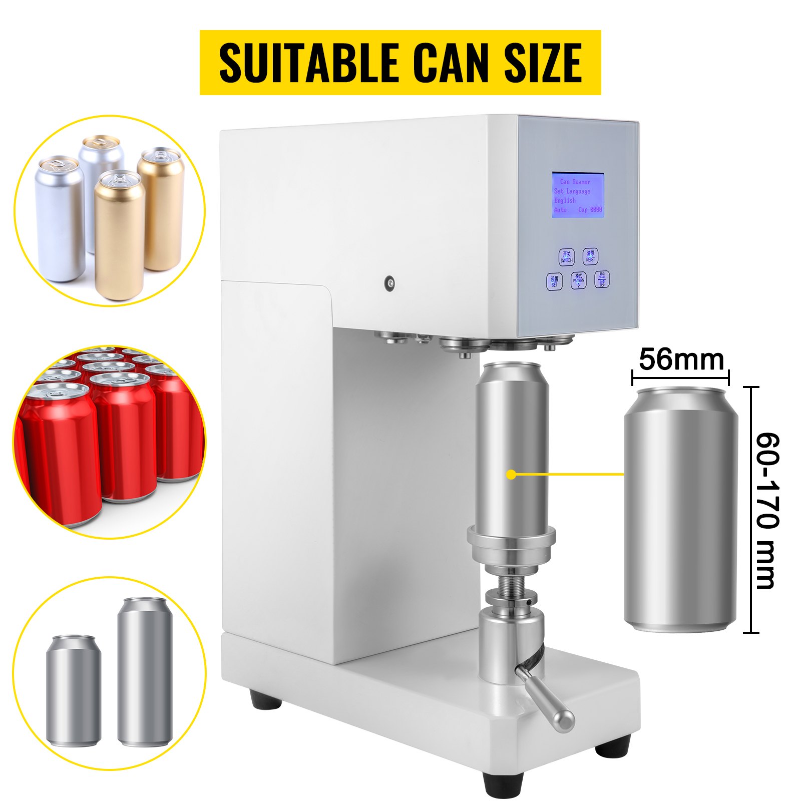 VEVOR Can Seamer, 2.2 inch/56 mm Diameter Sealing, Semi Automatic Tin Can Sealer Machine with 2.4 -6.7 inch/60-170 mm Applicable Can Height and Digital Control, 370W Electric Beer Can Seamer for Cans