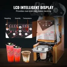 VEVOR Fully Automatic Cup Sealing Machine, 500-650 Cups/H, Cup Sealer Machine for 190 mm Tall & 90/95 mm Cup, Electric Boba Tea Sealer with Digital Control LCD Panel for Bubble Milk Tea Coffee, Gold