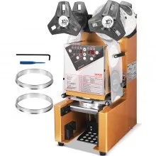 VEVOR Fully Automatic Cup Sealing Machine, 500-650 Cups/H, Cup Sealer Machine for 190 mm Tall & 90/95 mm Cup, Electric Boba Tea Sealer with Digital Control LCD Panel for Bubble Milk Tea Coffee, Gold
