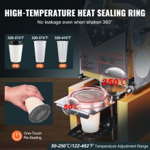VEVOR Fully Automatic Cup Sealing Machine, 500-650 Cups/H, Cup Sealer Machine for 190 mm Tall & 90/95 mm Cup, Electric Boba Tea Sealer with Digital Control LCD Panel for Bubble Milk Tea Coffee, Gold