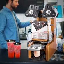 VEVOR fuldautomatisk kopforseglingsmaskine, 500-650 kopper/H, kopforseglingsmaskine til 190 mm høj og 90/95 mm kop, elektrisk Boba teforsegler med digitalt kontrol-LCD-panel til Bubble Milk Tea Coffee, guld