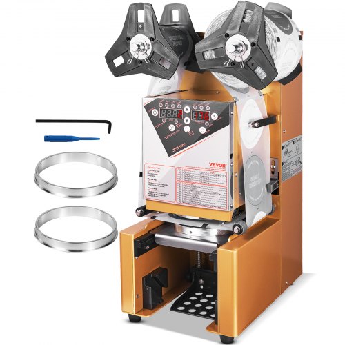 VEVOR Fully Automatic Cup Sealing Machine, 500-650 Cups/H, Cup Sealer Machine for 190 mm Tall & 90/95 mm Cup, Electric Boba Tea Sealer with Digital Control LCD Panel for Bubble Milk Tea Coffee, Gold