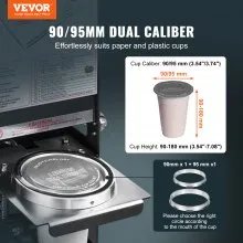 VEVOR Fully Automatic Cup Sealing Machine, 500-650 Cups/H, Cup Sealer Machine for 180 mm Tall & 90/95 mm Cup, Electric Boba Tea Sealer with Digital Control LCD Panel for Bubble Milk Tea Coffee, Black