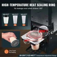 VEVOR Fully Automatic Cup Sealing Machine, 500-650 Cups/H, Cup Sealer Machine for 180 mm Tall & 90/95 mm Cup, Electric Boba Tea Sealer with Digital Control LCD Panel for Bubble Milk Tea Coffee, Black