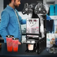 VEVOR Fully Automatic Cup Sealing Machine, 500-650 Cups/H, Cup Sealer Machine for 180 mm Tall & 90/95 mm Cup, Electric Boba Tea Sealer with Digital Control LCD Panel for Bubble Milk Tea Coffee, Black