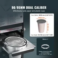 VEVOR Fully Automatic Cup Sealing Machine, 500-650 Cups/H, Cup Sealer Machine for 180 mm Tall & 90/95 mm Cup, Electric Boba Tea Sealer with Digital Control LCD Panel for Bubble Milk Tea Coffee, Black