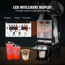 VEVOR helautomatisk koppförslutningsmaskin, 500-650 koppar/h, koppförseglingsmaskin för 180 mm lång & 90/95 mm kopp, elektrisk Boba teförsegling med digital kontroll LCD-panel för bubbla mjölkte kaffe, svart