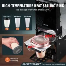 VEVOR Fully Automatic Cup Sealing Machine, 500-650 Cups/H, Cup Sealer Machine for 180 mm Tall & 90/95 mm Cup, Electric Tea Sealer with Digital Control LCD Panel for Bubble Milk Tea Coffee, Black