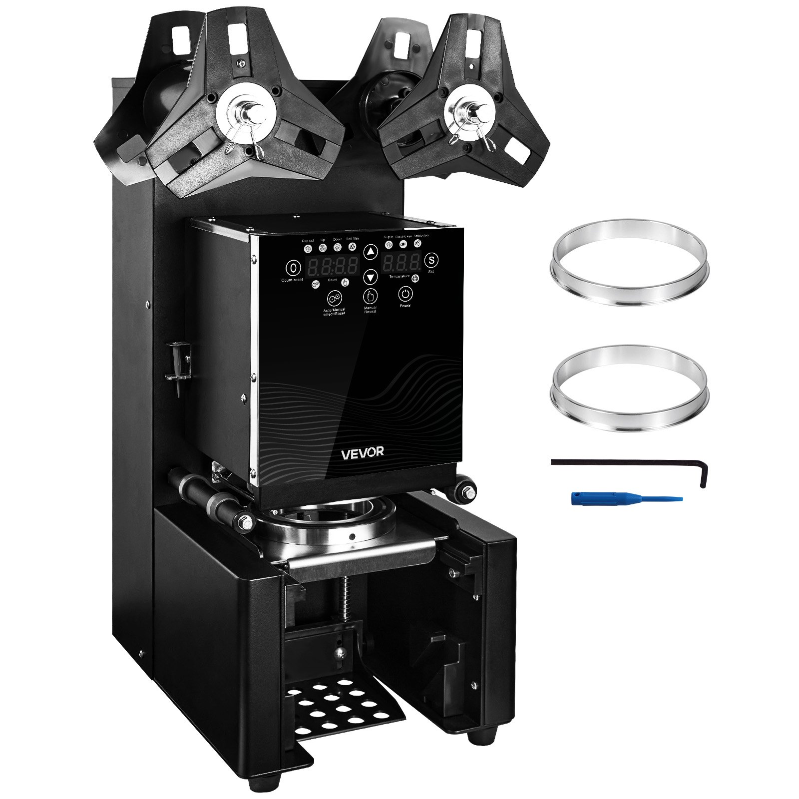 VEVOR Fully Automatic Cup Sealing Machine, 500-650 Cups/H, Cup Sealer Machine for 190 mm Tall & 90/95 mm Cup, Electric Boba Tea Sealer with Digital Control LCD Panel for Bubble Milk Tea Coffee, Black