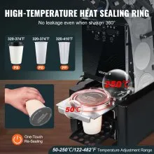 VEVOR Fully Automatic Cup Sealing Machine, 500-650 Cups/H, Cup Sealer Machine for 190 mm Tall & 90/95 mm Cup, Electric Tea Sealer with Digital Control LCD Panel for Bubble Milk Tea Coffee, Black