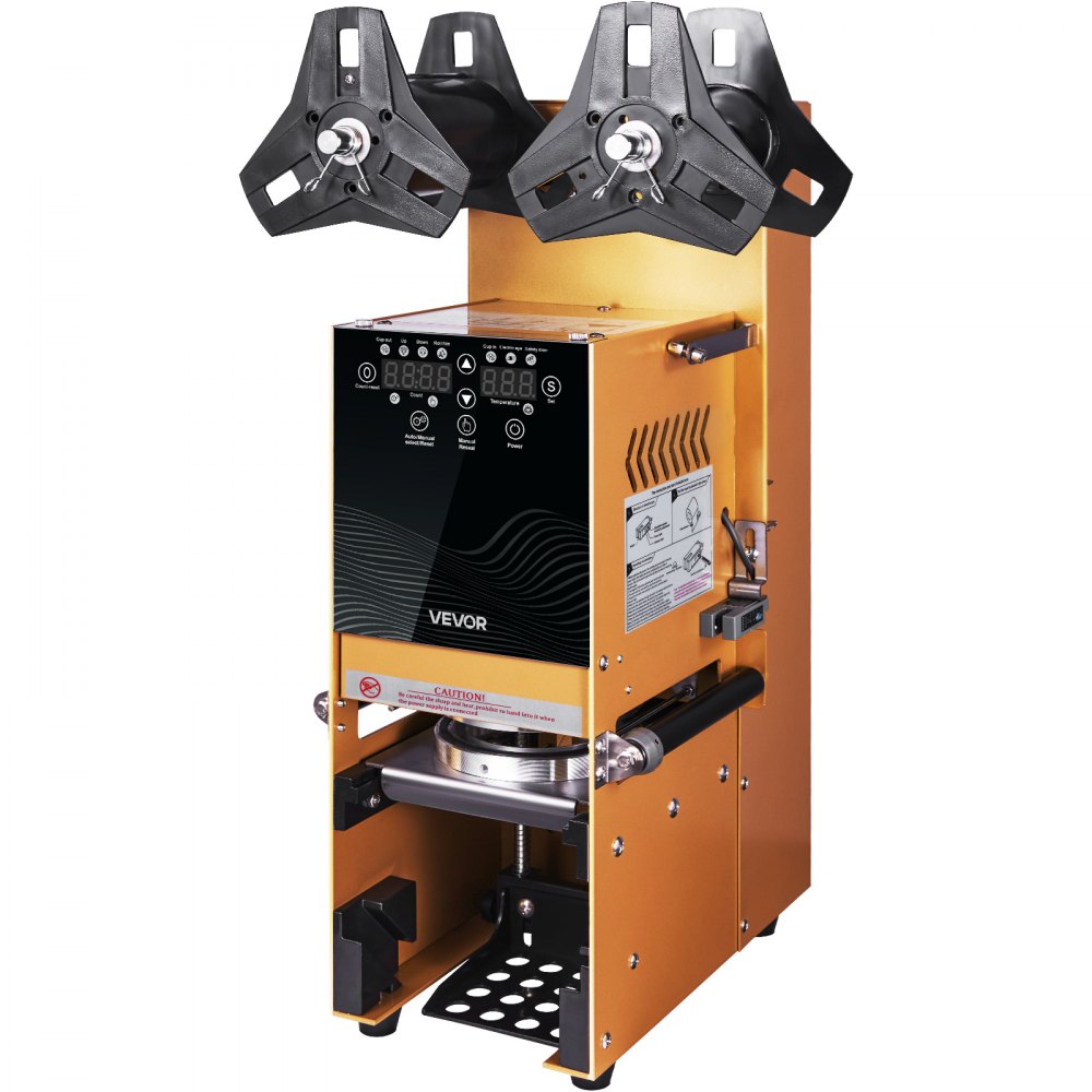VEVOR Fully Automatic Cup Sealing Machine, 500-650 Cups/H, Cup Sealer Machine for 180 mm Tall & 90/95 mm Cup, Electric Boba Tea Sealer with Digital Control LCD Panel for Bubble Milk Tea Coffee, Gold