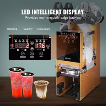 VEVOR Fully Automatic Cup Sealing Machine, 500-650 Cups/H, Cup Sealer Machine for 180 mm Tall & 90/95 mm Cup, Electric Boba Tea Sealer with Digital Control LCD Panel for Bubble Milk Tea Coffee, Gold