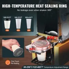 VEVOR Fully Automatic Cup Sealing Machine, 500-650 Cups/H, Cup Sealer Machine for 190 mm Tall & 90/95 mm Cup, Electric Tea Sealer with Digital Control LCD Panel for Bubble Milk Tea Coffee, Gold