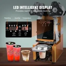 VEVOR Fully Automatic Cup Sealing Machine, 500-650 Cups/H, Cup Sealer Machine for 190 mm Tall & 90/95 mm Cup, Electric Tea Sealer with Digital Control LCD Panel for Bubble Milk Tea Coffee, Gold