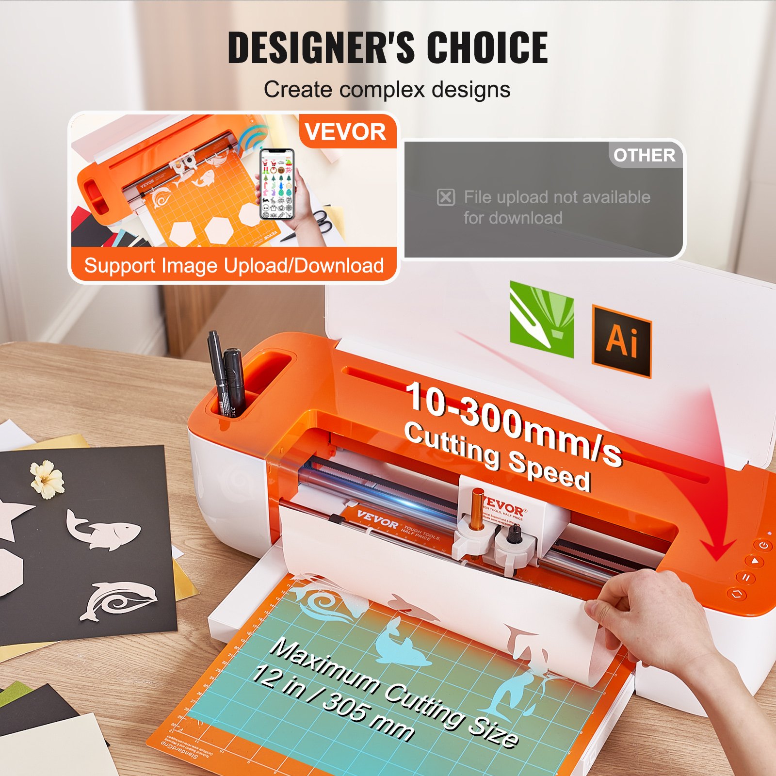 VEVOR Vinyl Cutter Machine, Bluetooth Connectivity DIY Cutting Machine, Massive Designs Included, Compatible with iOS, Android, Mac, and Windows, for Creating Customized Cards, Home Decor