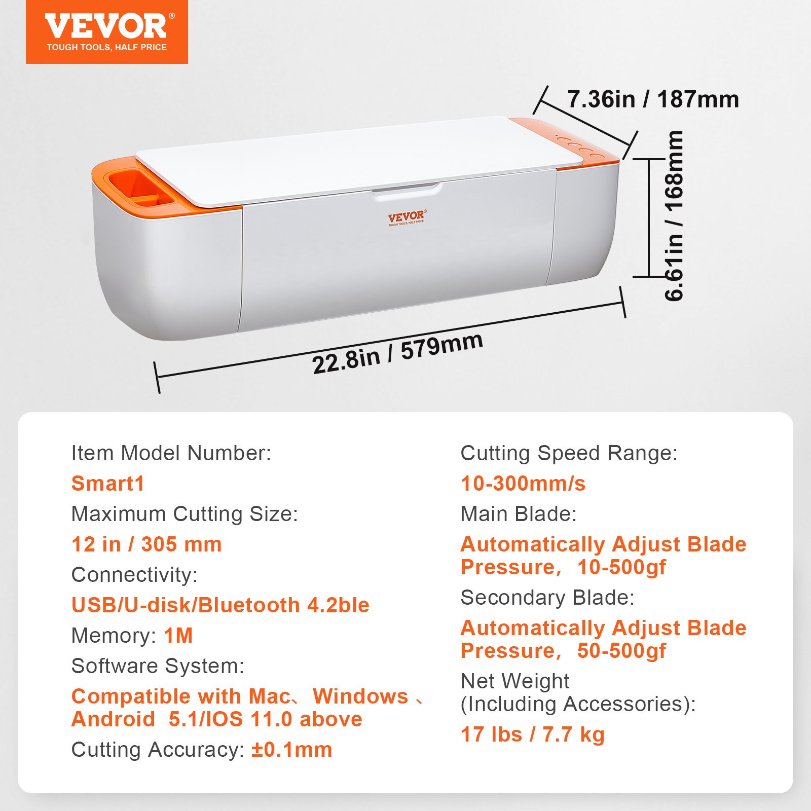 VEVOR Vinyl Cutter Machine, Bluetooth Connectivity DIY Cutting Machine, Massive Designs Included, Compatible with iOS, Android, Mac, and Windows, for Creating Customized Cards, Home Decor