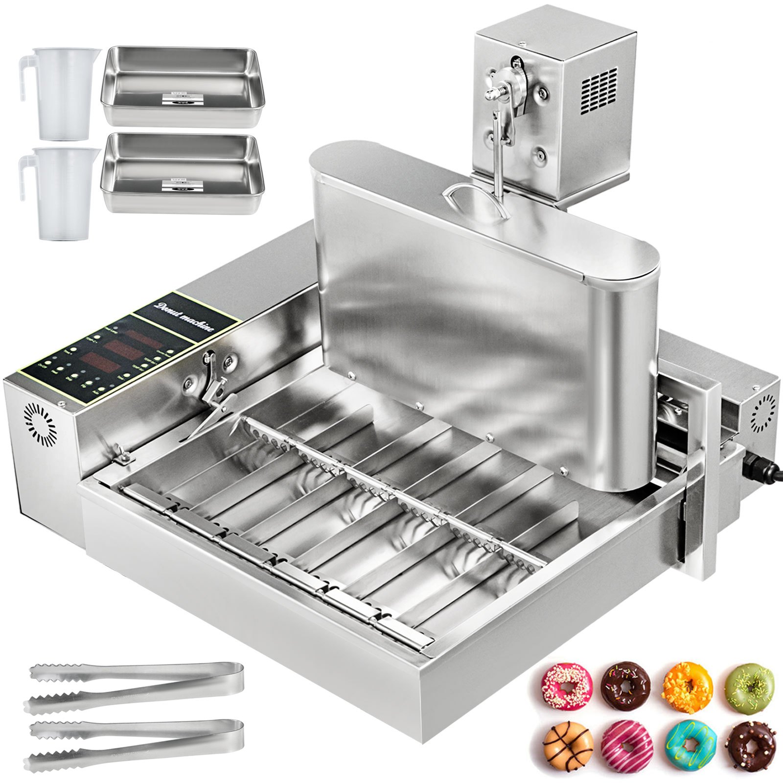 VEVOR 110V Commercial Automatic Donut Making Machine, 6 Rows Auto Doughnut Maker 9.5L Hopper, Intelligent Control Panel, Adjustable Thickness Donuts Fryer, 304 Stainless Steel