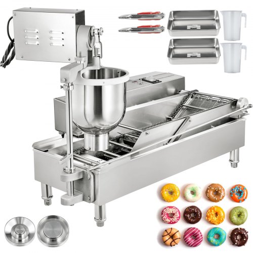 VEVOR Automatic Doughnut Maker Machine 2 Rows Automatic Donut Maker 7L Hopper Commercial Donut Maker with 3 Sizes Molds Commercial Donut Maker Machine 304 Stainless Steel Automatic Donut Machine