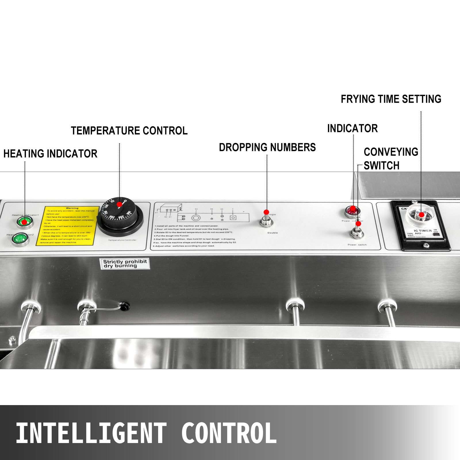 VEVOR Automatic Doughnut Maker Machine 2 Rows Automatic Donut Maker 7L Hopper Commercial Donut Maker with 3 Sizes Molds Commercial Donut Maker Machine 304 Stainless Steel Automatic Donut Machine