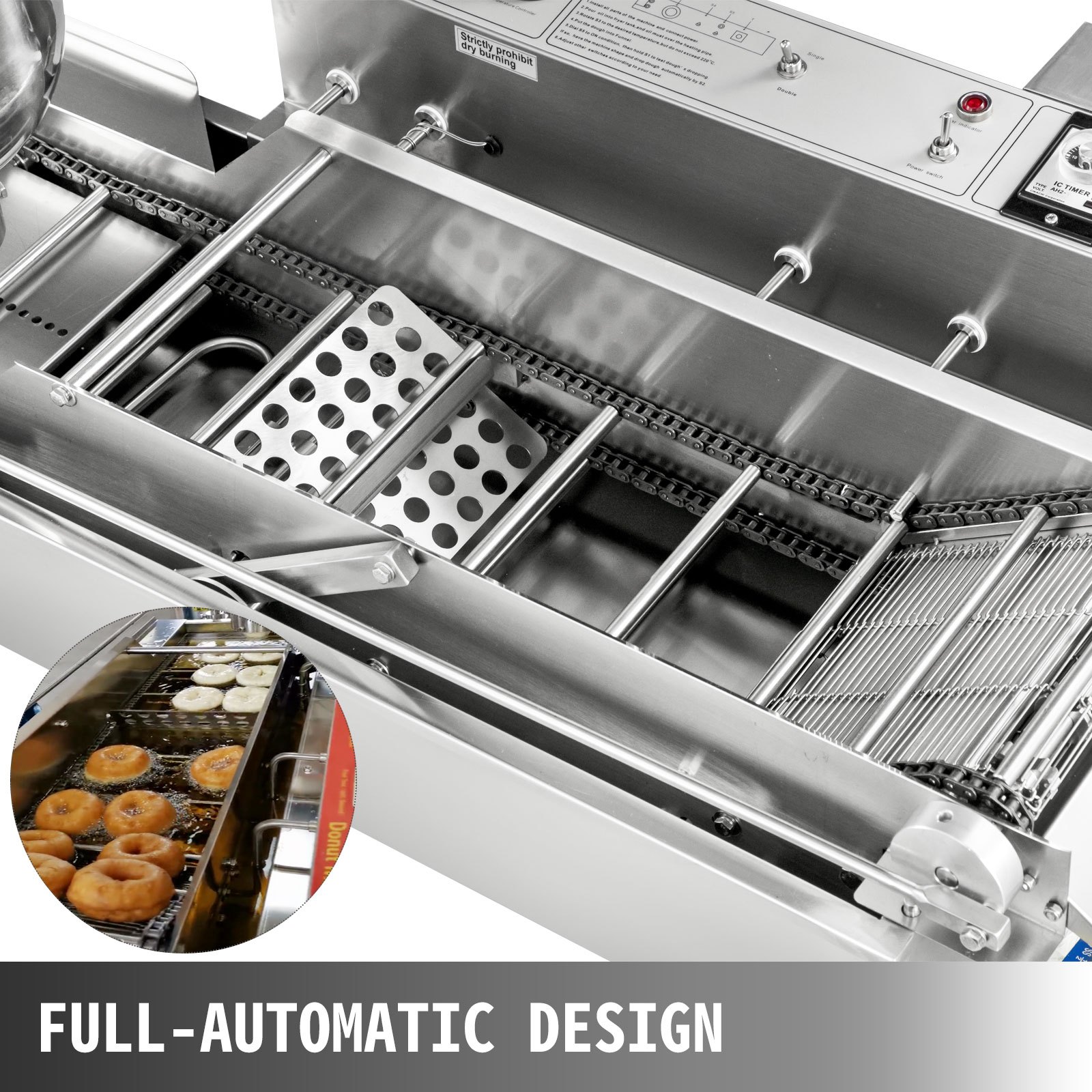 VEVOR Automatic Doughnut Maker Machine 2 Rows Automatic Donut Maker 7L Hopper Commercial Donut Maker with 3 Sizes Molds Commercial Donut Maker Machine 304 Stainless Steel Automatic Donut Machine