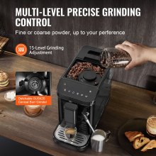 Automatic Espresso Machine 20Bar w/ Frother Steam Wand & 15 Grinding Level