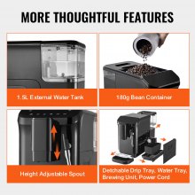 Automatic Espresso Machine 20Bar w/ Frother Steam Wand & 15 Grinding Level