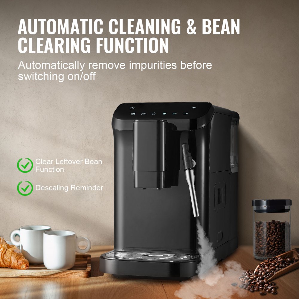 VEVOR Automatic Espresso Machine, 20 Bar Auto Coffee Machine with Frother Steam Wand, Built-In Grinder and 15-Level Grinding Settings, Professional Espresso Coffee Maker with 1.5L Water Tank