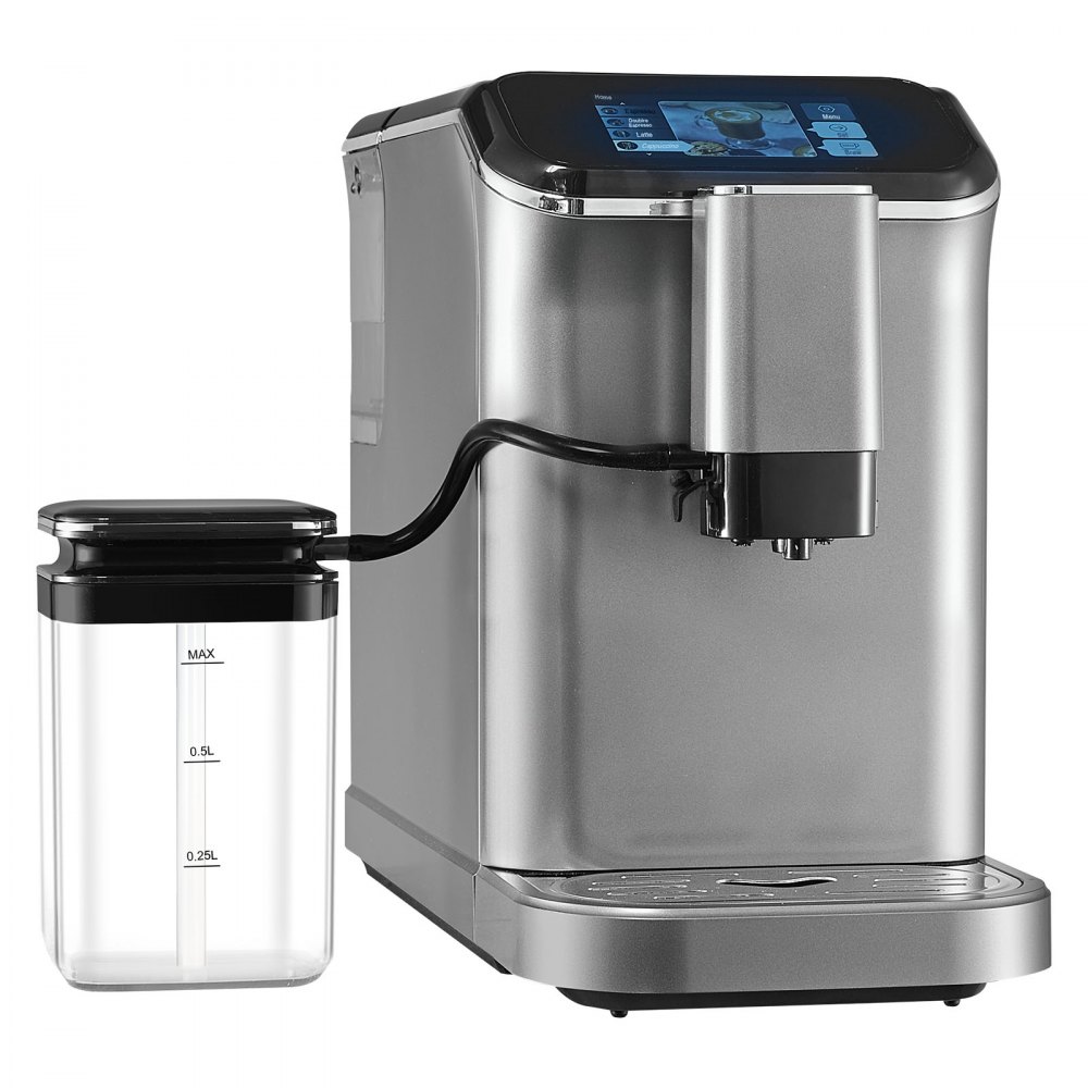 VEVOR Fully Automatic Espresso Machine - with Automatic Milk Frother, 20 Bar Super-Automatic Cappuccino Latte Machine with TFT Touch Screen, Grinder, 15 Grinding Levels, and Removable Milk Reservoir