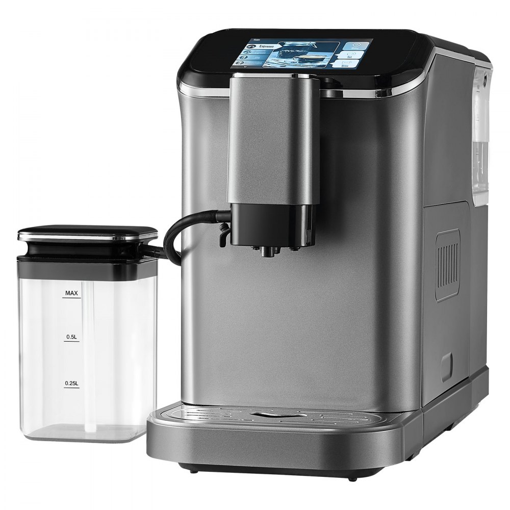 VEVOR Fully Automatic Espresso Machine - with Automatic Milk Frother, 20 Bar Super-Automatic Cappuccino Latte Machine with TFT Touch Screen, Grinder, 15 Grinding Levels, and Removable Milk Reservoir