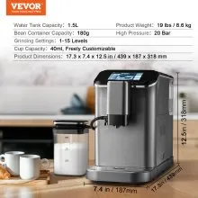 Fully Automatic Espresso Machine 20 Bar with Auto Milk Frother & Grinder