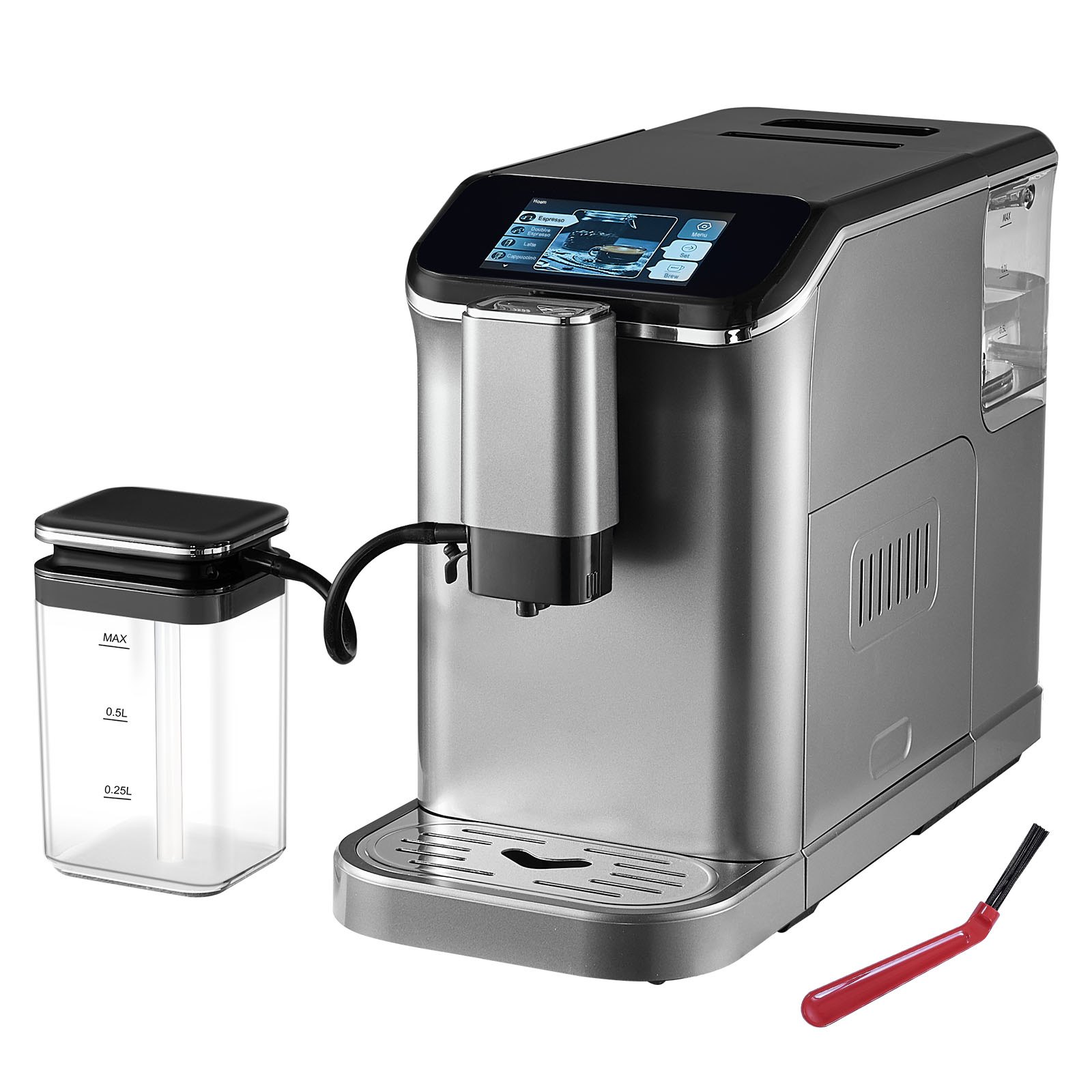 VEVOR Fully Automatic Espresso Machine - with Automatic Milk Frother, 20 Bar Super-Automatic Cappuccino Latte Machine with TFT Touch Screen, Grinder, 15 Grinding Levels, and Removable Milk Reservoir