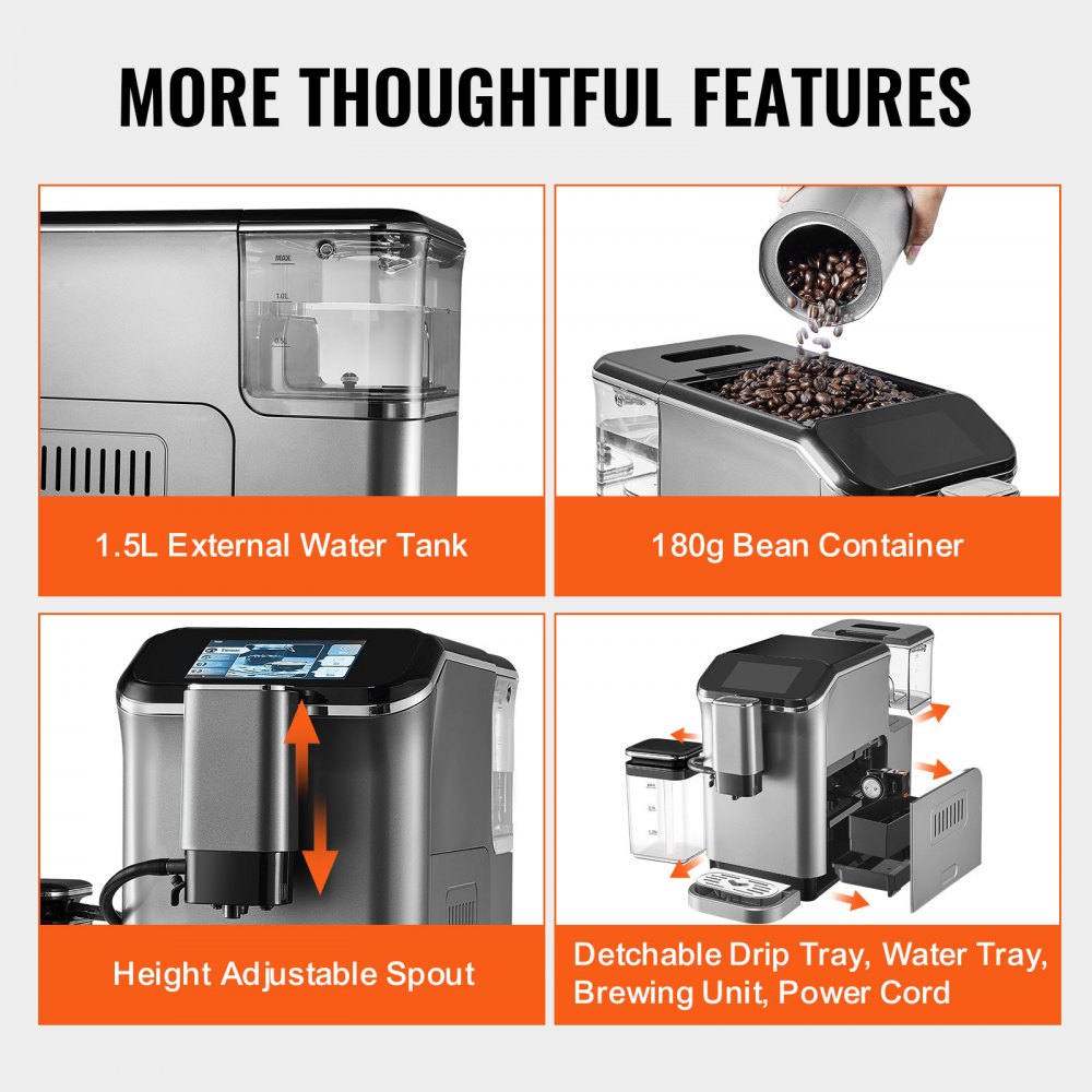 Máquina de café expresso totalmente automática VEVOR 20 Bar com espumador de leite automático e moedor