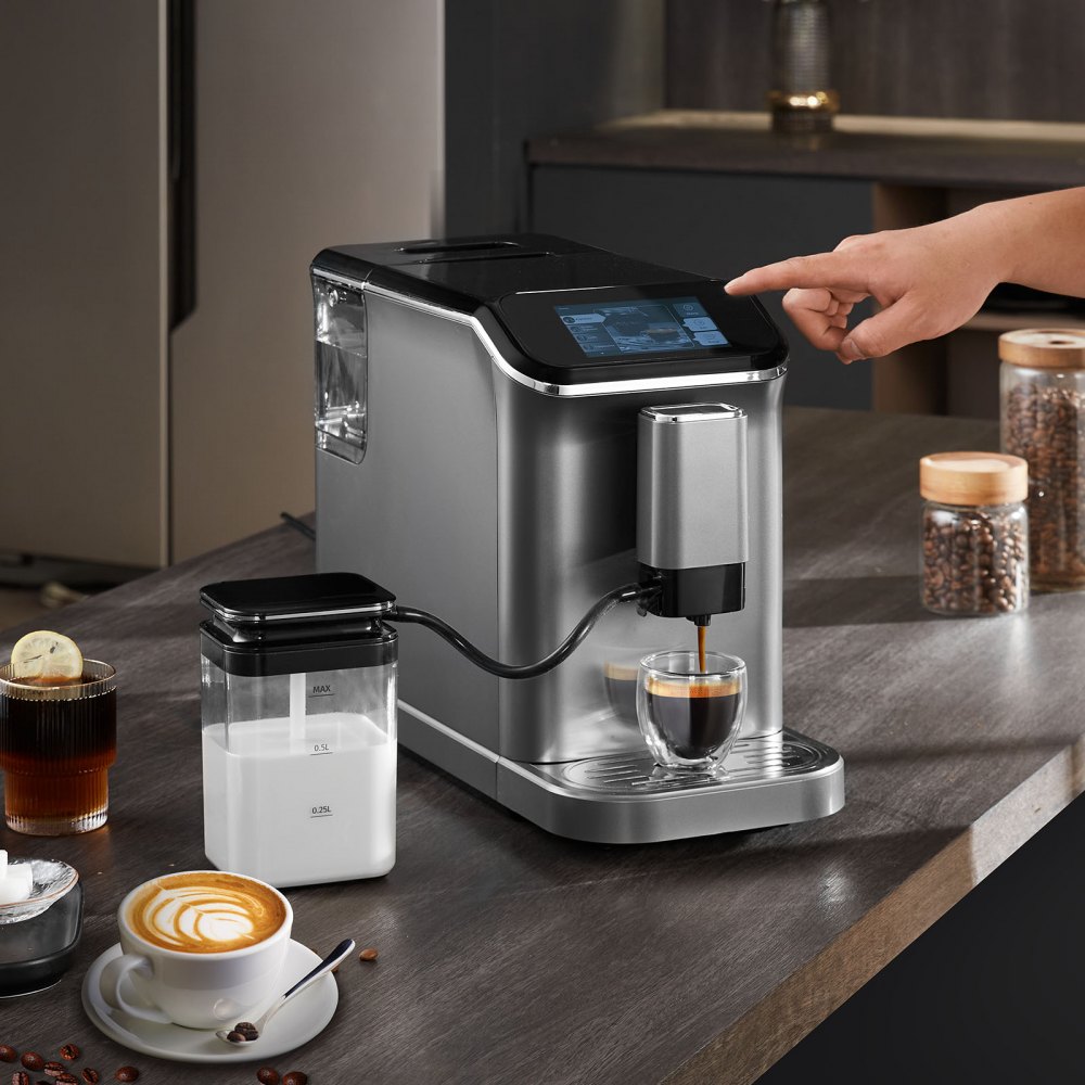 Máquina de café expresso totalmente automática VEVOR 20 Bar com espumador de leite automático e moedor