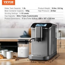 VEVOR Fully Automatic Espresso Machine 20 Bar with Auto Milk Frother & Grinder