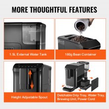 VEVOR Automatic Espresso Machine 15Bar with Built-In Grinder & 15 Grinding Level