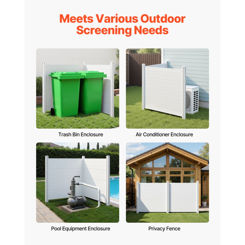 VEVOR 2 Panels Outdoor Privacy Screen, 50 x 50 in Air Conditioner Fence with 27.6 in Ground Stakes, Pool Equipment Enclosure, Horizontal Vinyl Privacy Fence, Ideal for Trash Can and A/C Units, White