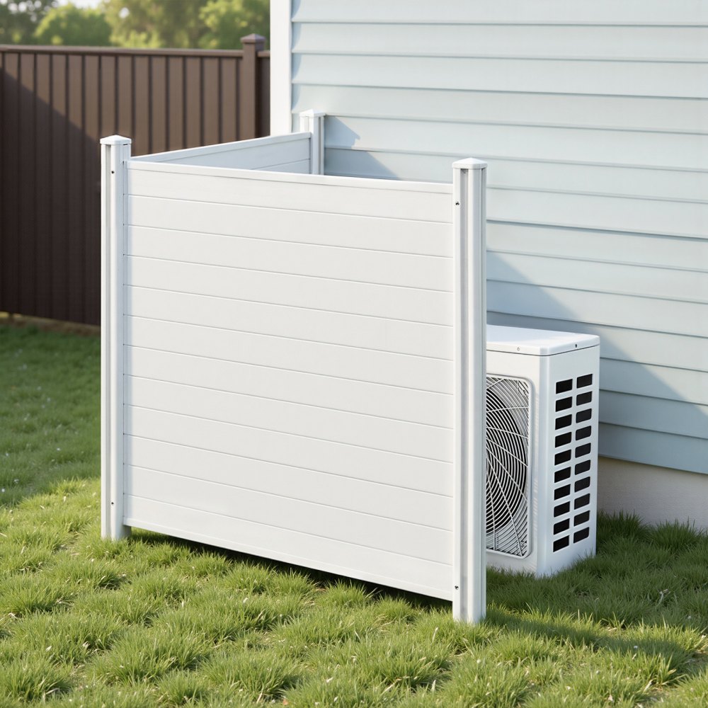 VEVOR 2 Panels Outdoor Privacy Screen, 50 x 50 in Air Conditioner Fence with 27.6 in Ground Stakes, Pool Equipment Enclosure, Horizontal Vinyl Privacy Fence, Ideal for Trash Can and A/C Units, White