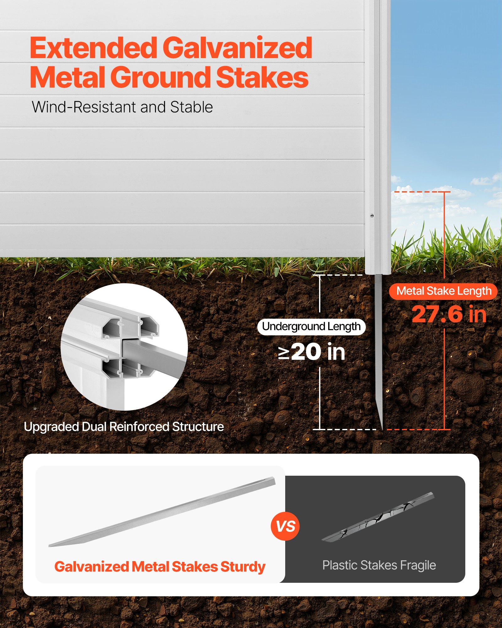 VEVOR 2 Panels Outdoor Privacy Screen, 50 x 50 in Air Conditioner Fence with 27.6 in Ground Stakes, Pool Equipment Enclosure, Horizontal Vinyl Privacy Fence, Ideal for Trash Can and A/C Units, White