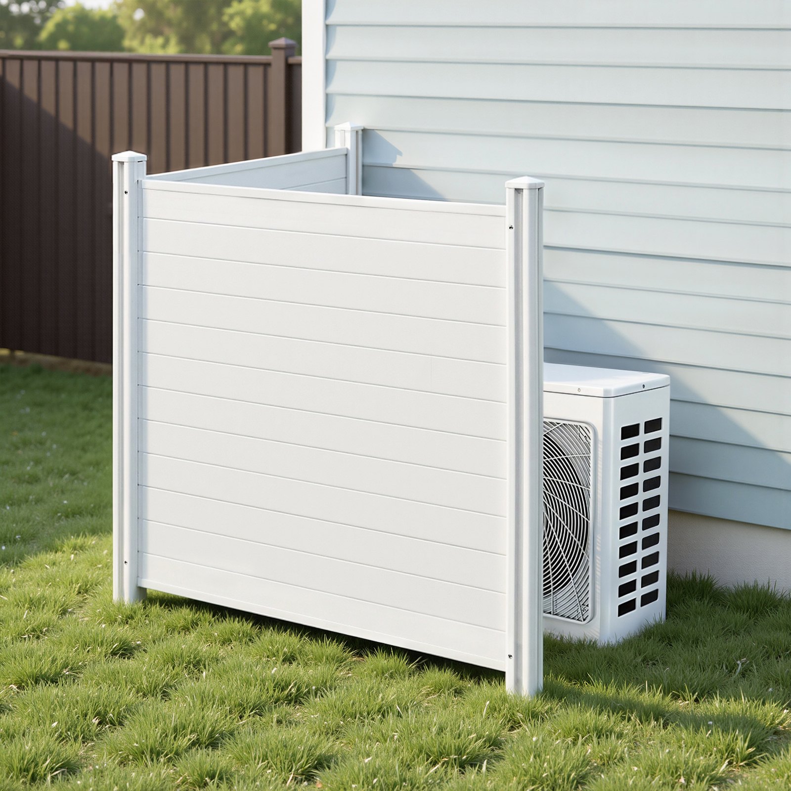 VEVOR 2 Panels Outdoor Privacy Screen, 50 x 50 in Air Conditioner Fence with 27.6 in Ground Stakes, Pool Equipment Enclosure, Horizontal Vinyl Privacy Fence, Ideal for Trash Can and A/C Units, White