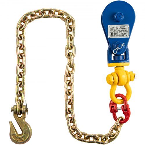 VEVOR 2ton Snatch Block with Chain, 4400 lbs Capacity Snatch Rigging Block, 3'' Single Sheave Block w/Swivel Hook and Latch, Fit 3/8'' Wire Cable Heavy Duty for Recovery Wrecker Roll Back Pulling