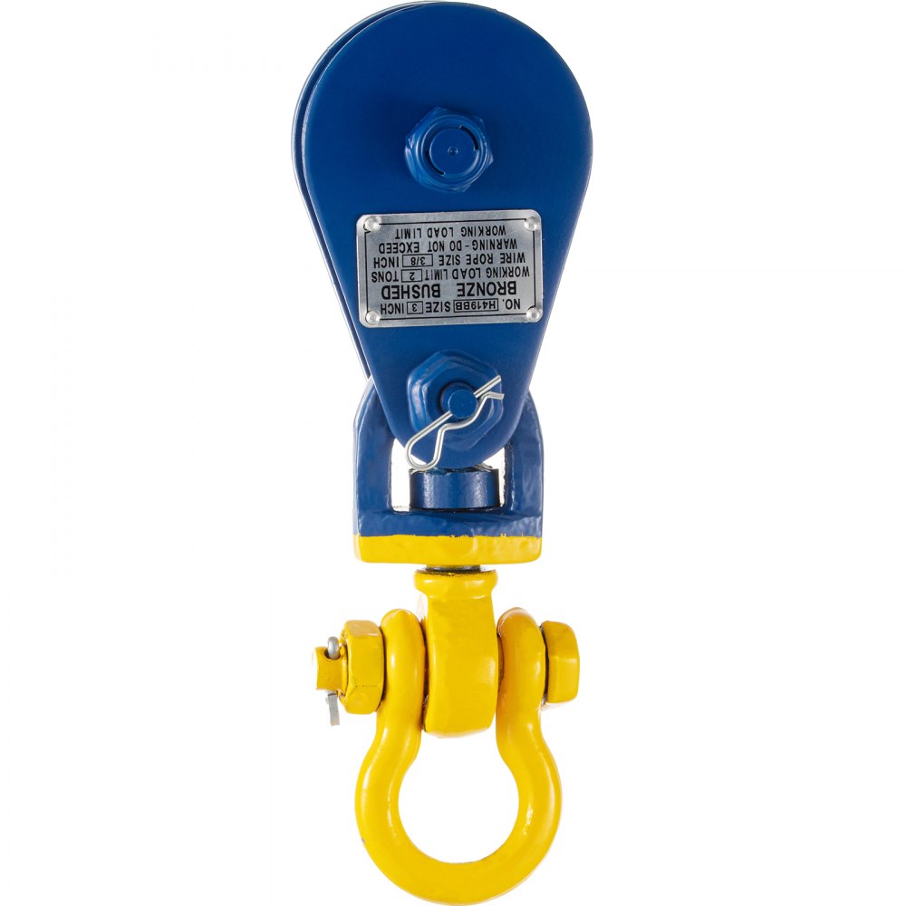 VEVOR 2ton Snatch Block with Chain, 4400 lbs Capacity Snatch Rigging Block, 3'' Single Sheave Block w/Swivel Hook and Latch, Fit 3/8'' Wire Cable Heavy Duty for Recovery Wrecker Roll Back Pulling