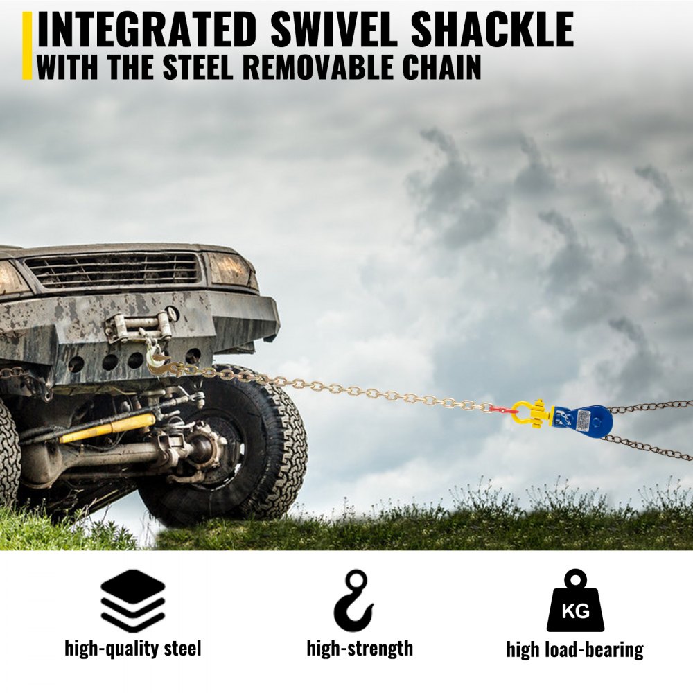 VEVOR 2ton Snatch Block with Chain, 4400 lbs Capacity Snatch Rigging Block, 3'' Single Sheave Block w/Swivel Hook and Latch, Fit 3/8'' Wire Cable Heavy Duty for Recovery Wrecker Roll Back Pulling